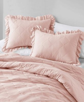Phoebe Diamond Quilted Ruffle Edge 3-Pc. Comforter Set, Full/Queen