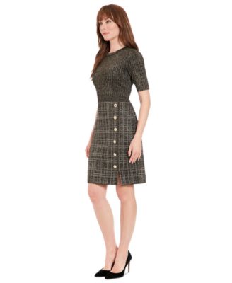 Petite Metallic Rib-Knit Tweed Sheath Dress
