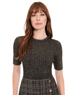 Petite Metallic Rib-Knit Tweed Sheath Dress
