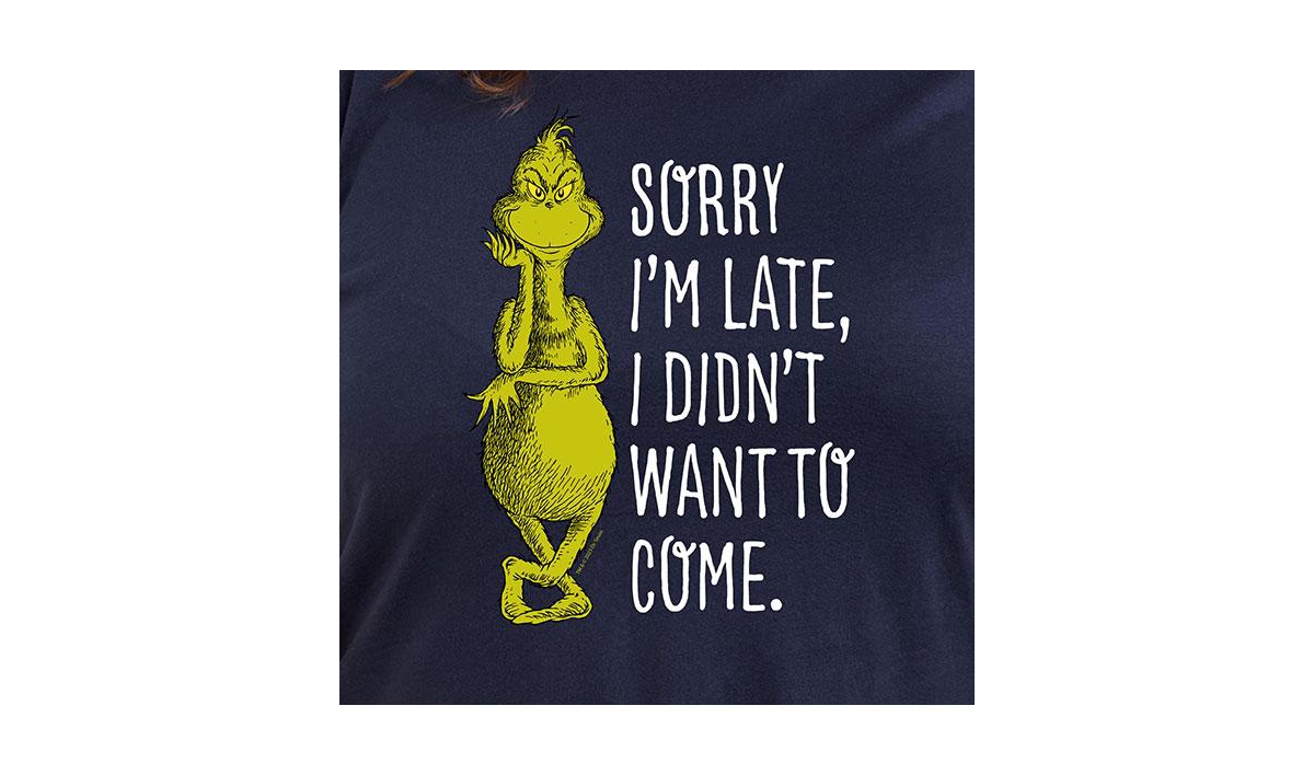 Hybrid Apparel Plus Size Grinch Sorry Late Graphic T-shirt In Blue