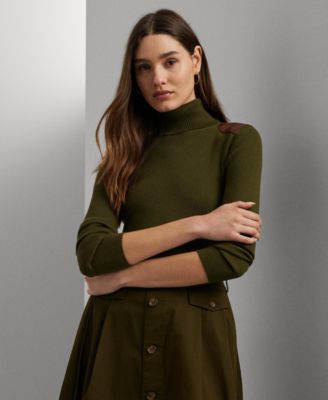 Women's Faux-Leather-Trim Ribbed Turtleneck
