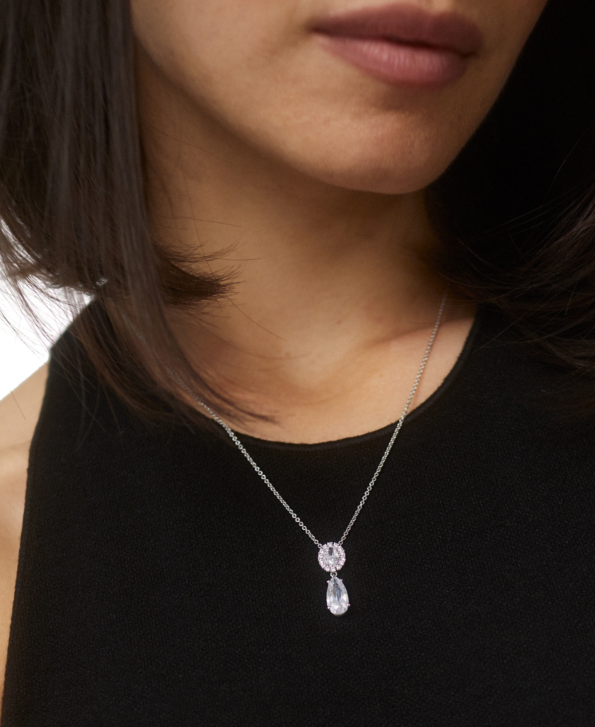 Eliot Danori Silver-Tone Cubic Zirconia Double Drop Necklace 16