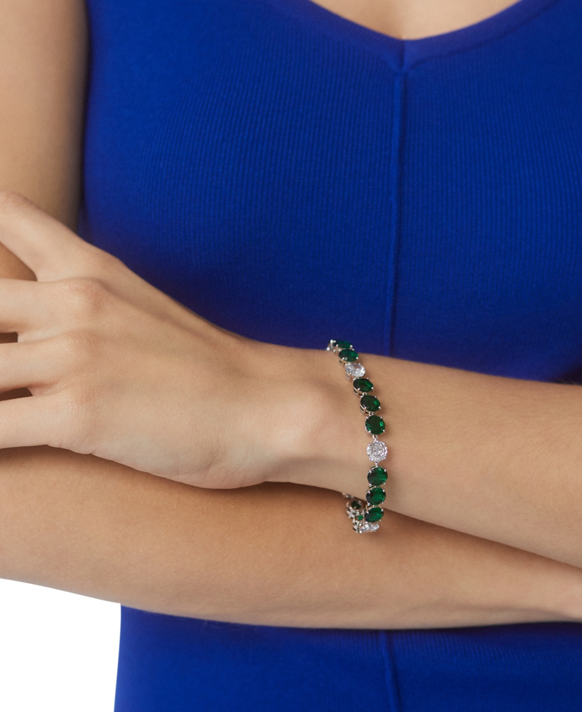 Eliot Danori Silver-Tone Cubic Zirconia Hinge Bracelet -Green