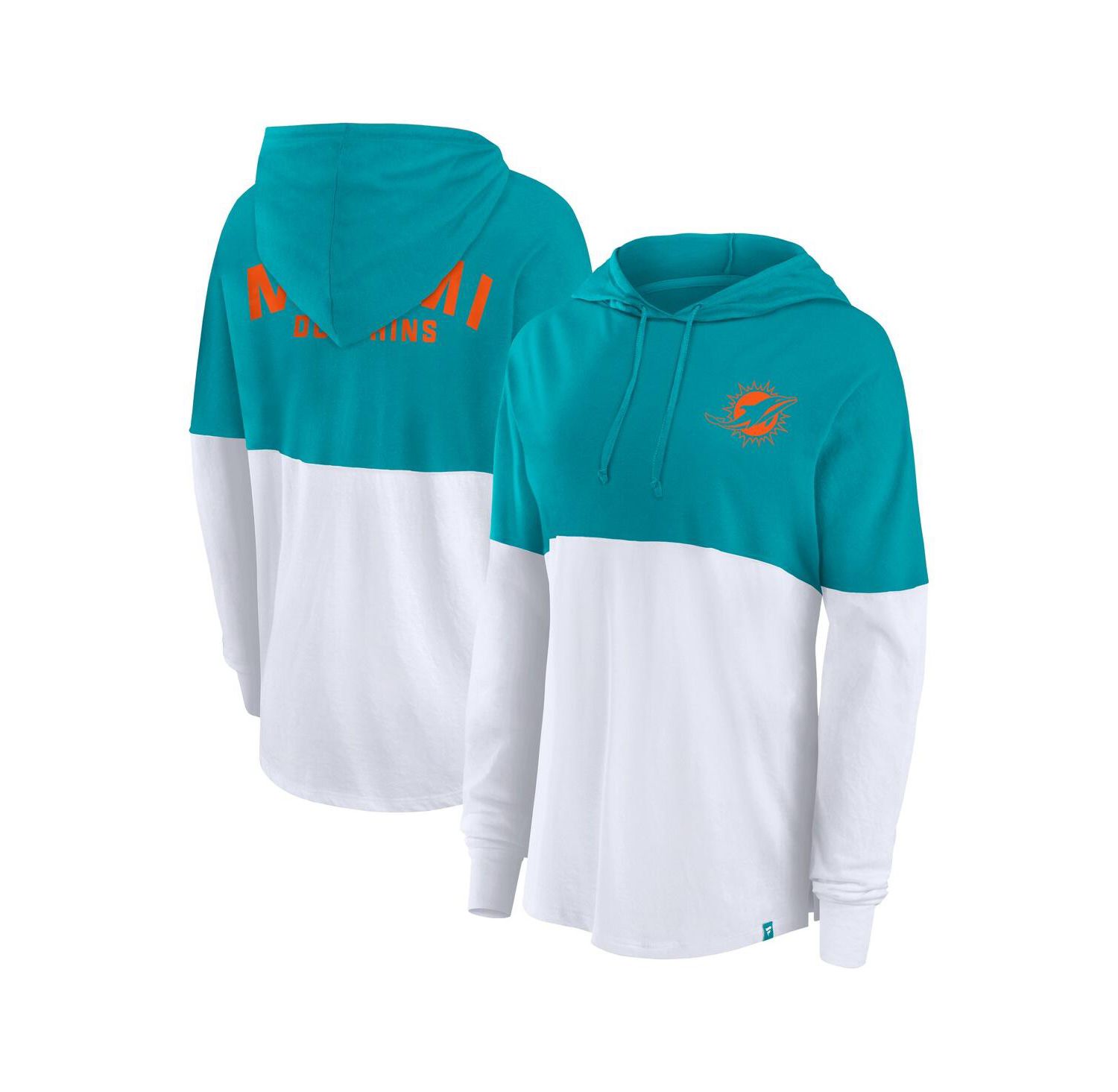 Women's Aqua/White Miami Dolphins Backup Option Long Sleeve Hoodie T-Shirt