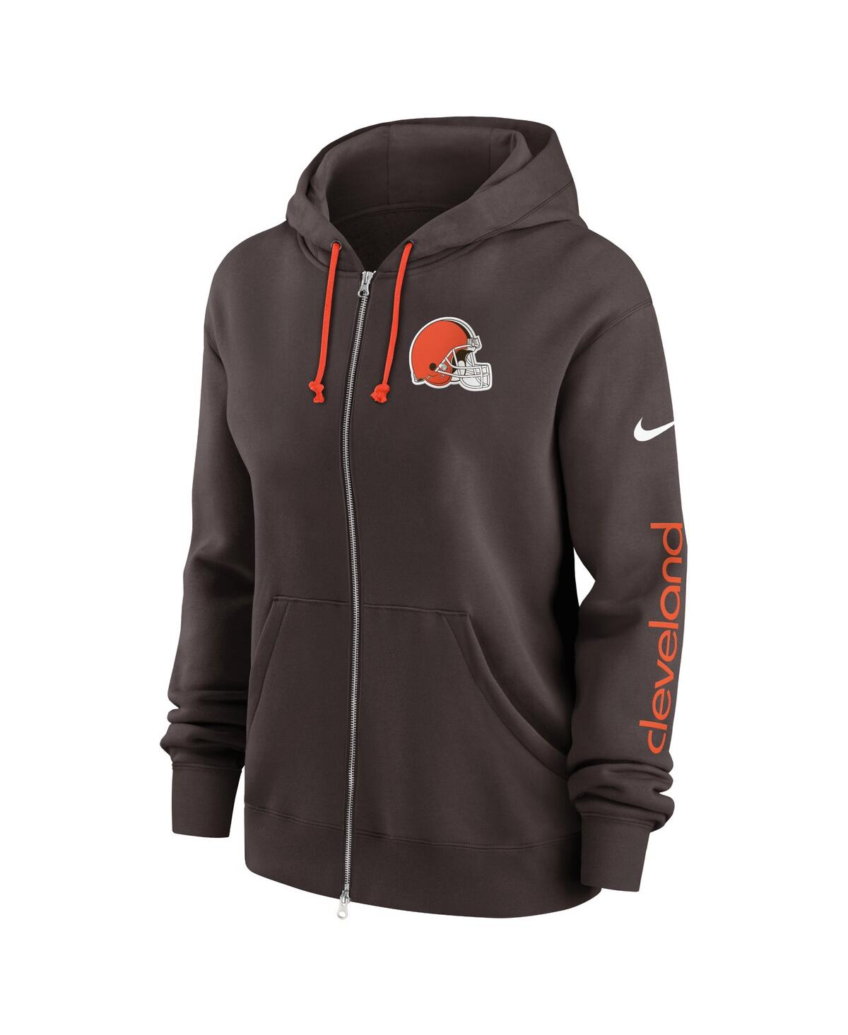 Nike Women's Brown Cleveland Browns Phoenix Hoodie Full-zip Sweatshirt In Brown,orange
