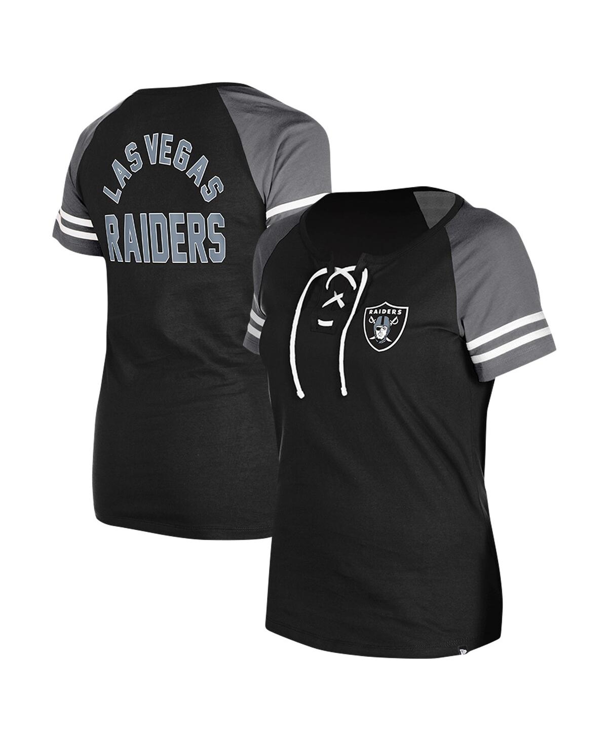 New Era Women's Black Las Vegas Raiders Lace-up Raglan T-shirt