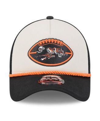 Men's Stone/Black Cincinnati Bengals 2024 Sideline Historic 9FORTY A-Frame Trucker Adjustable Hat