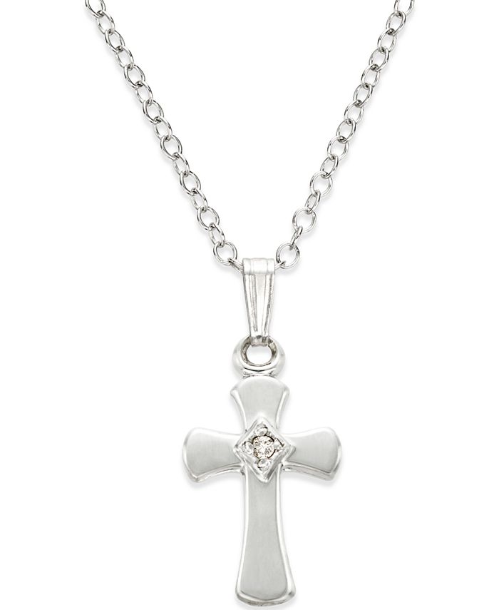 Macy's Children's Diamond Accent Cross Pendant Necklace in Sterling ...