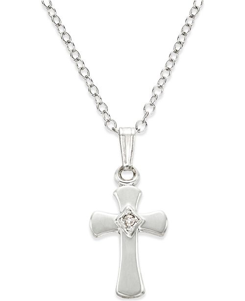 Macy's Children's Diamond Accent Cross Pendant Necklace in Sterling ...
