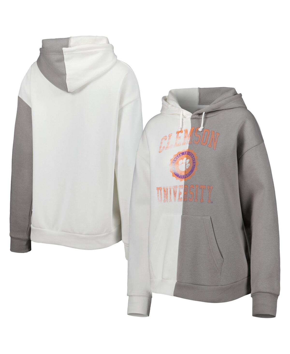 Gameday Couture Women's Gray/white Clemson Tigers Split Pullover Hoodie In White,gray