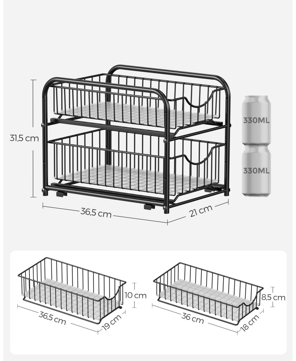 Slickblue 2-Tier Pull Out Cabinet Organizer, Stackable Under Sink Cabinet Organizer with Storage Basket Drawer Set of 2