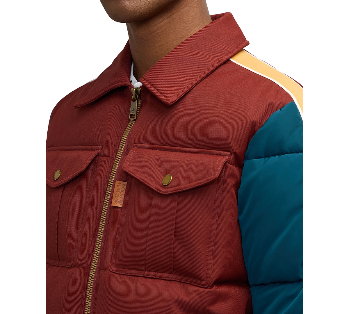 Scotch & Soda Men's Quilted Aviator Jacket with Removable Fleece Collar