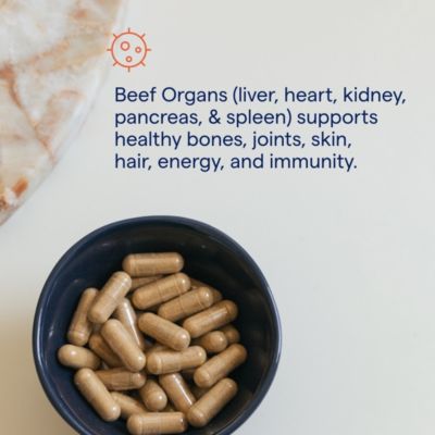 Beef Organs: Supports immune, heart, energy, hair, skin & bone health. Natural superfood, keto, paleo. 180 capsules (30 servings).