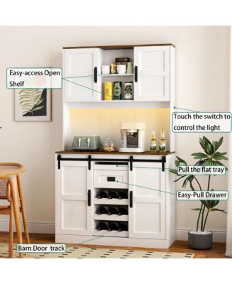 Farmhouse Bar Cabinet with Sliding Barn Door, Ample Storage