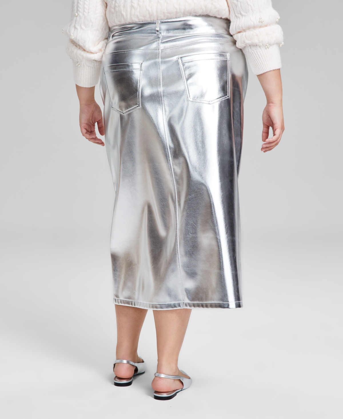 AND NOW THIS TRENDY PLUS SIZE METALLIC MIDI SKIRT, CREATED FOR MACY'S 