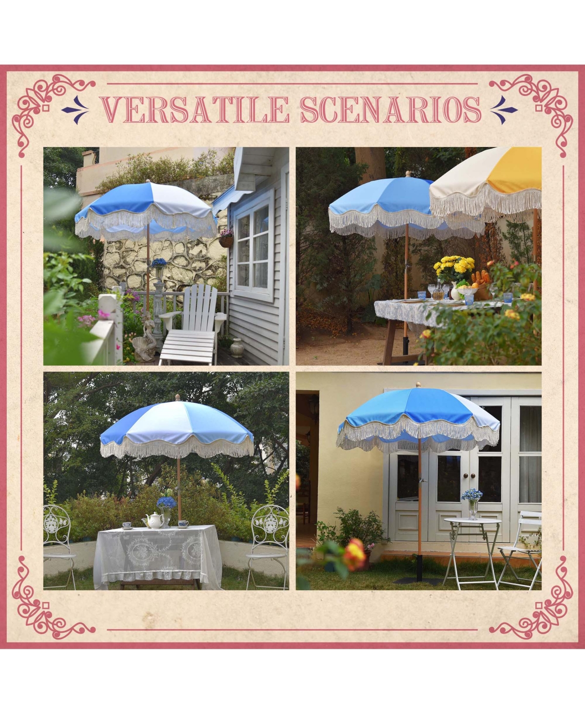 LAGarden Ft Fringe Umbrella Replacement Canopy Top Cover Outdoor Patio Yard