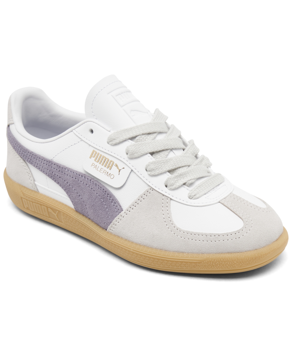 Puma Women s Palermo Leather Casual Sneakers from Finish Line White Grey Smart Closet