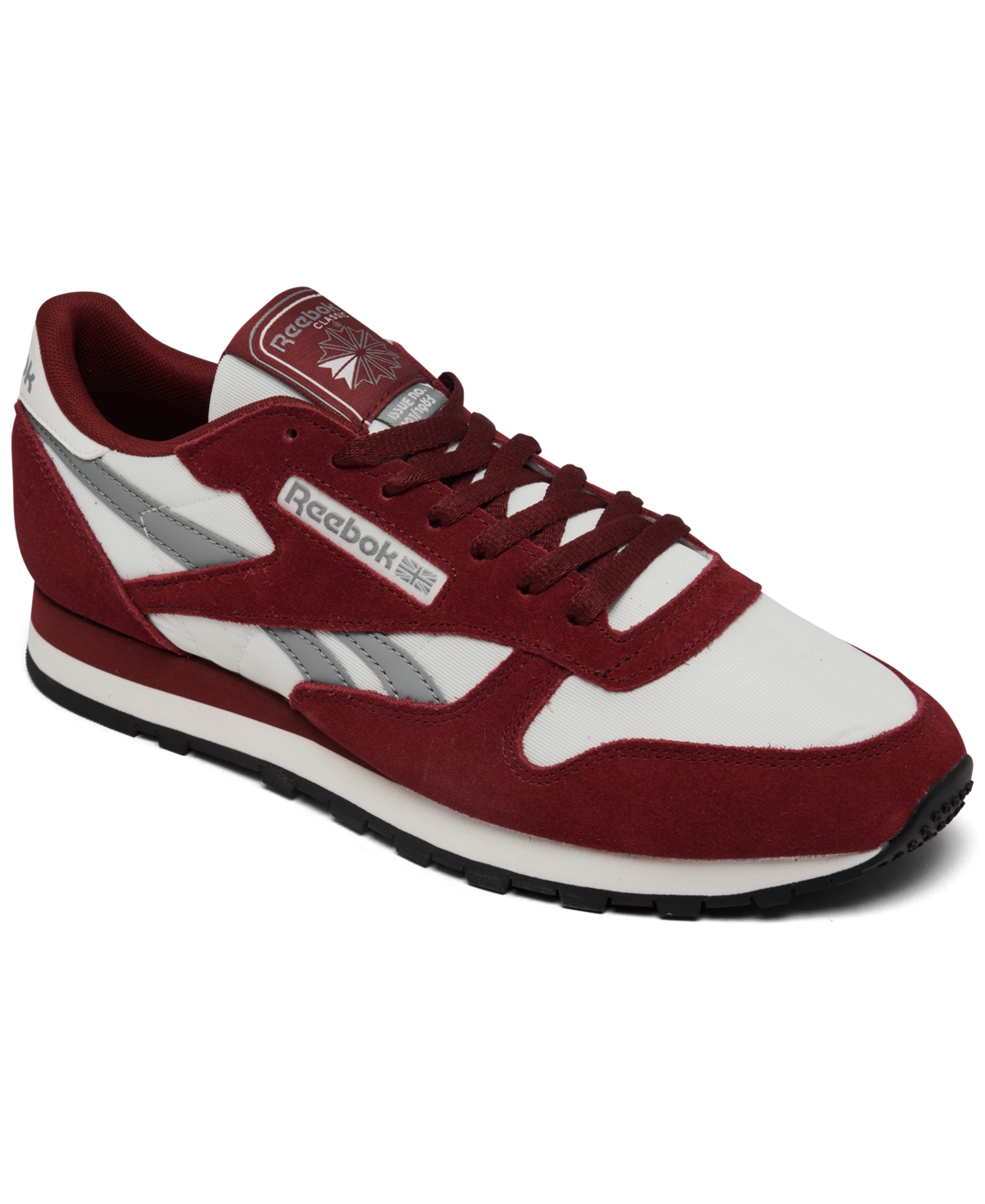 Reebok Men s Classic Leather Casual Sneakers from Finish Line Maroon Chalk Grey Smart Closet