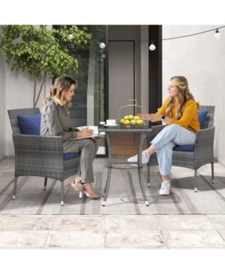 3 Pieces Patio Furniture Set with Cushioned Patio Chairs and Tempered Glass Coffee Table-Navy