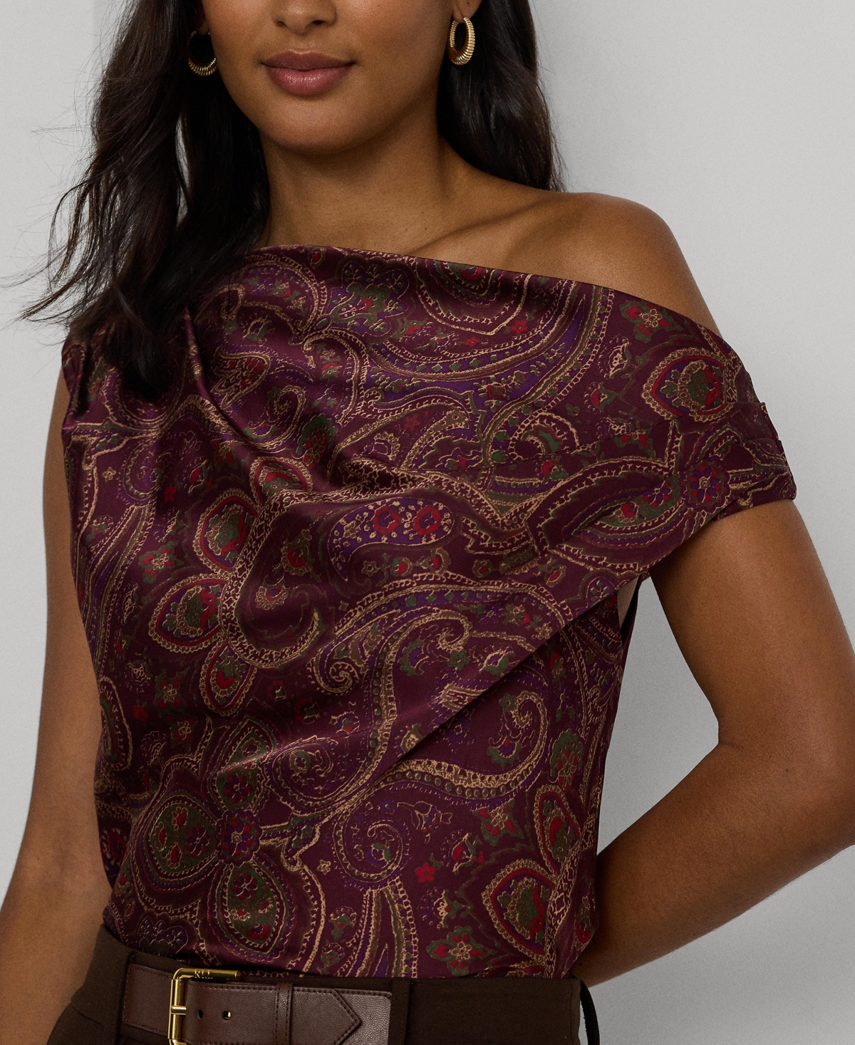 Lauren Ralph Lauren Women's Print Charmeuse Off-the-Shoulder Blouse