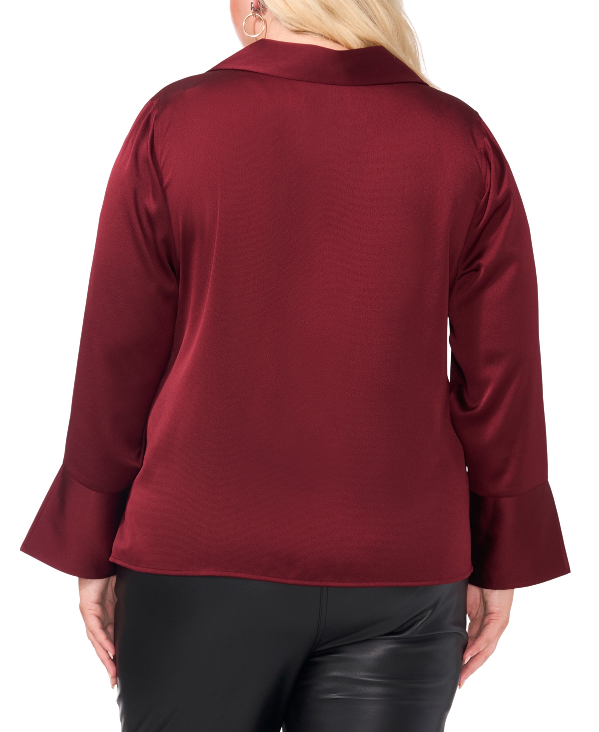 Vince Camuto Plus Size Collared V-Neck Long-Sleeve Blouse