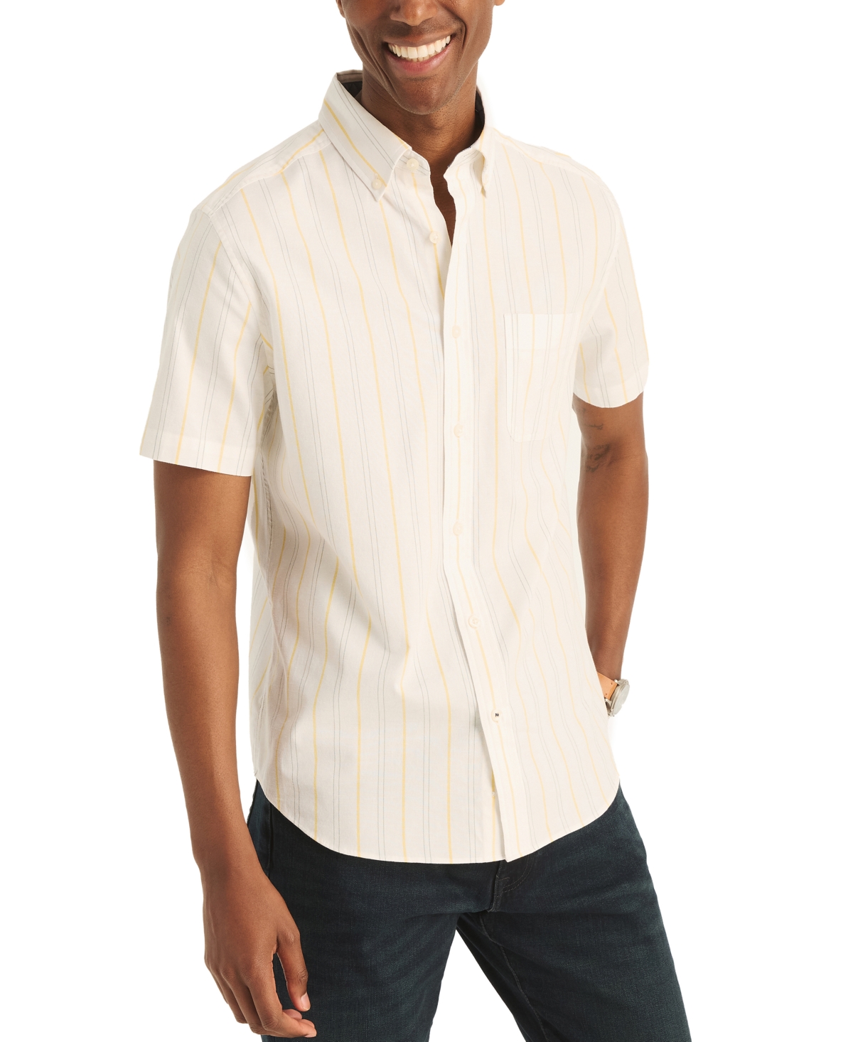 Men's Short Sleeve Button Front Striped Shirt - Bright White