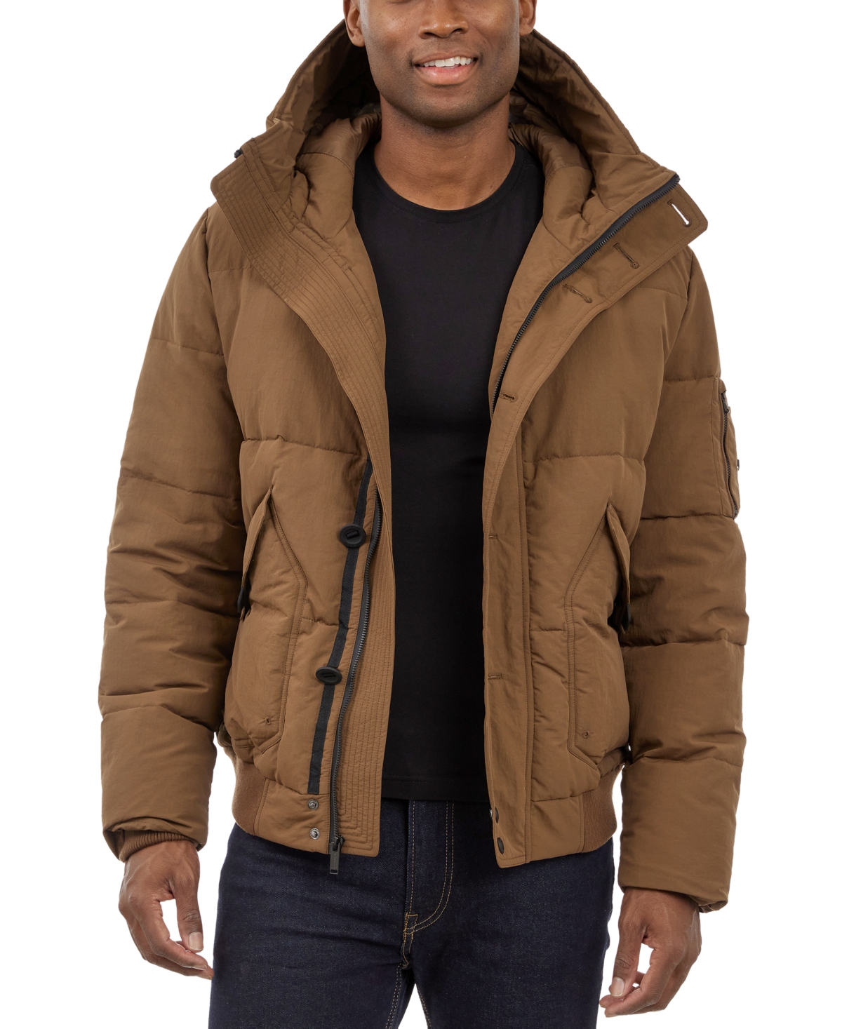 Michael Kors Men's Crinkle Nylon Heavy Short Snorkel Coat In Mocha