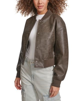 Women's Faux Leather Varsity Bomber Jacket