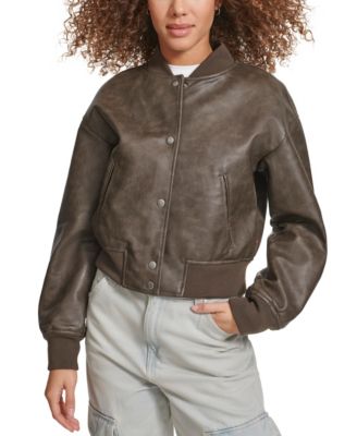 Women's Faux Leather Varsity Bomber Jacket