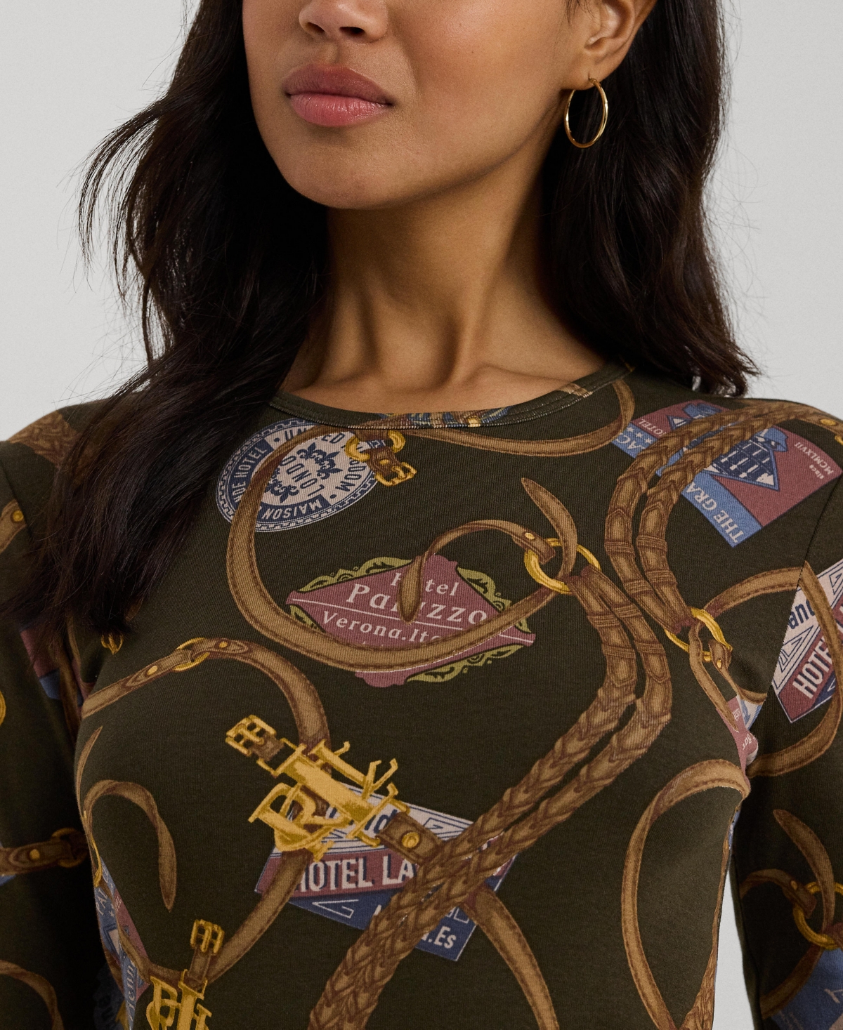Lauren Ralph Lauren Women's Belting-Print Cotton Long-Sleeve Tee, Regular & Petite