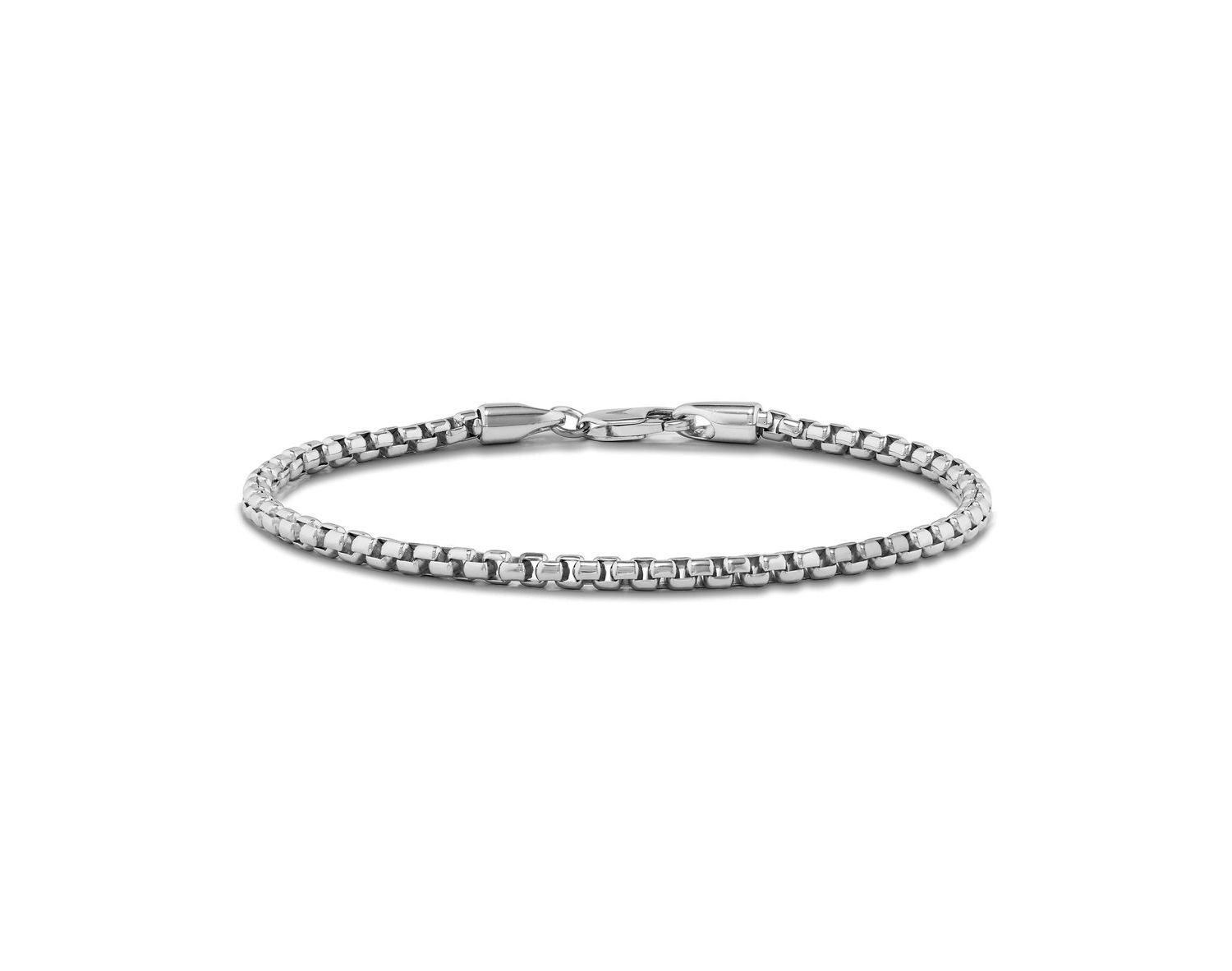 Men's Box Chain Bracelet 3mm Rhodium-Plated Sterling Silver