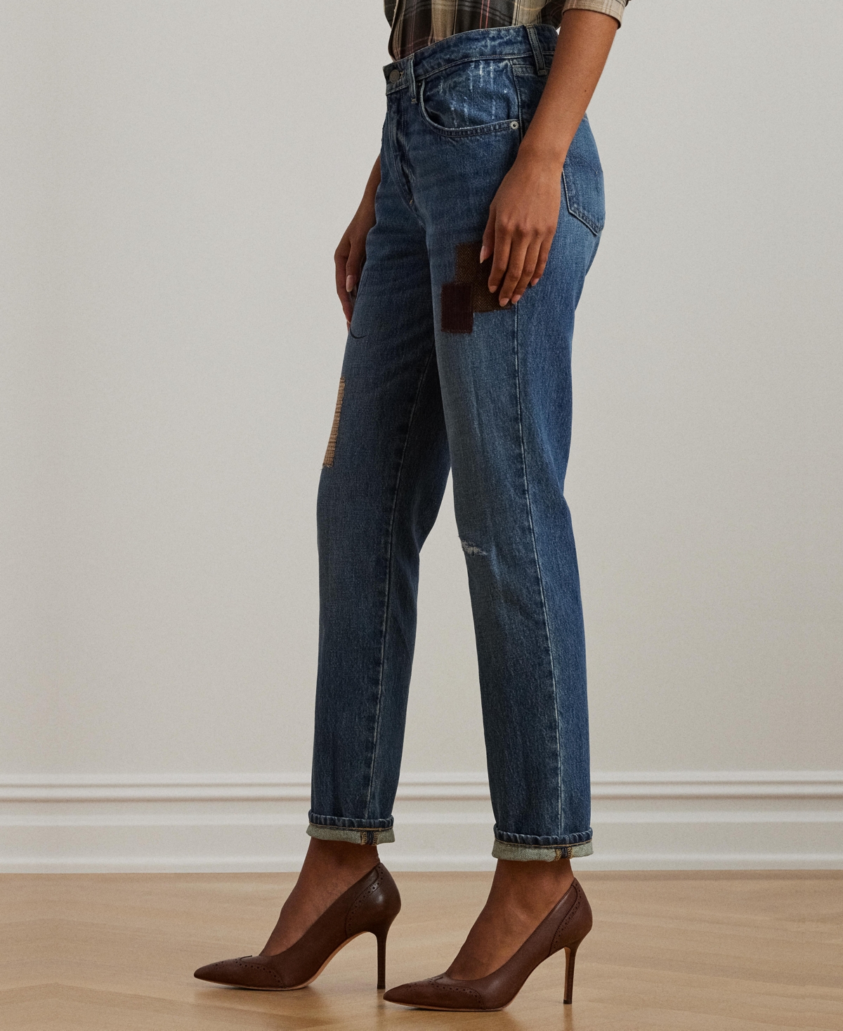 Lauren Ralph Lauren Women's Patchwork Boyfriend Tapered Ankle Jeans, Regular & Petite