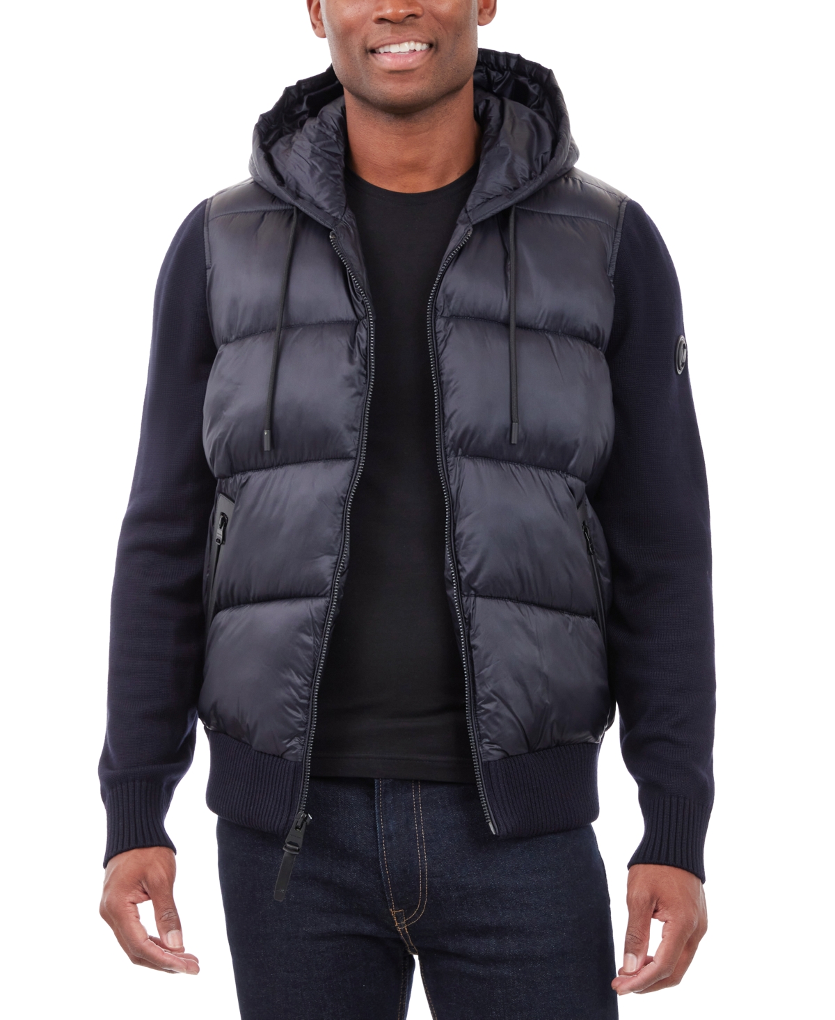 Michael Kors Men's Mixed-media Hooded Zip Sweater Jacket In Midnight Blue