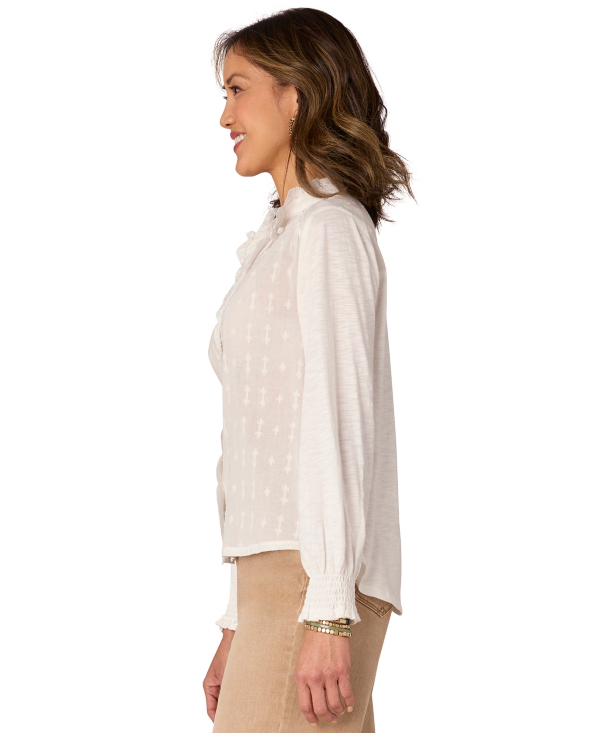 Democracy Petite Embroidered Scalloped-Trim Blouse
