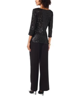 Women's Sequined Cowlneck 3/4-Sleeve Top