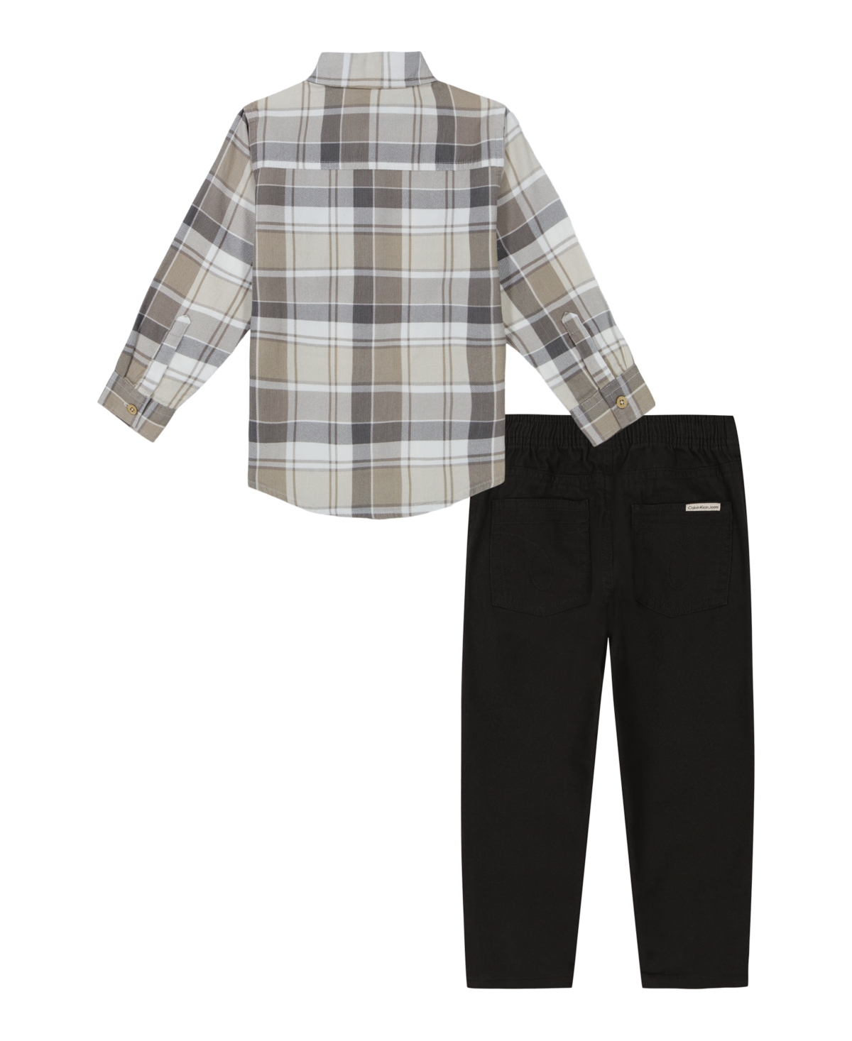 Calvin Klein Toddler and Little Boys Long SleeveFine-Wale Cord Shirt Prewashed Twill Pants 2-Piece Set - Plaid/Phantom