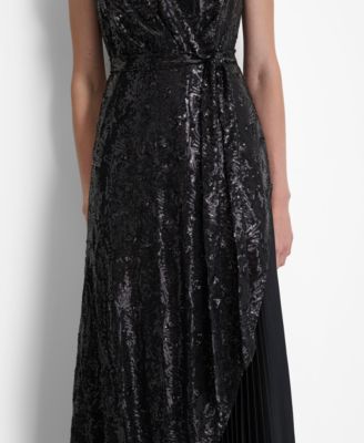 DKNY Women's Sequinned Pleated Tie-Waist Evening Gown - Macy's