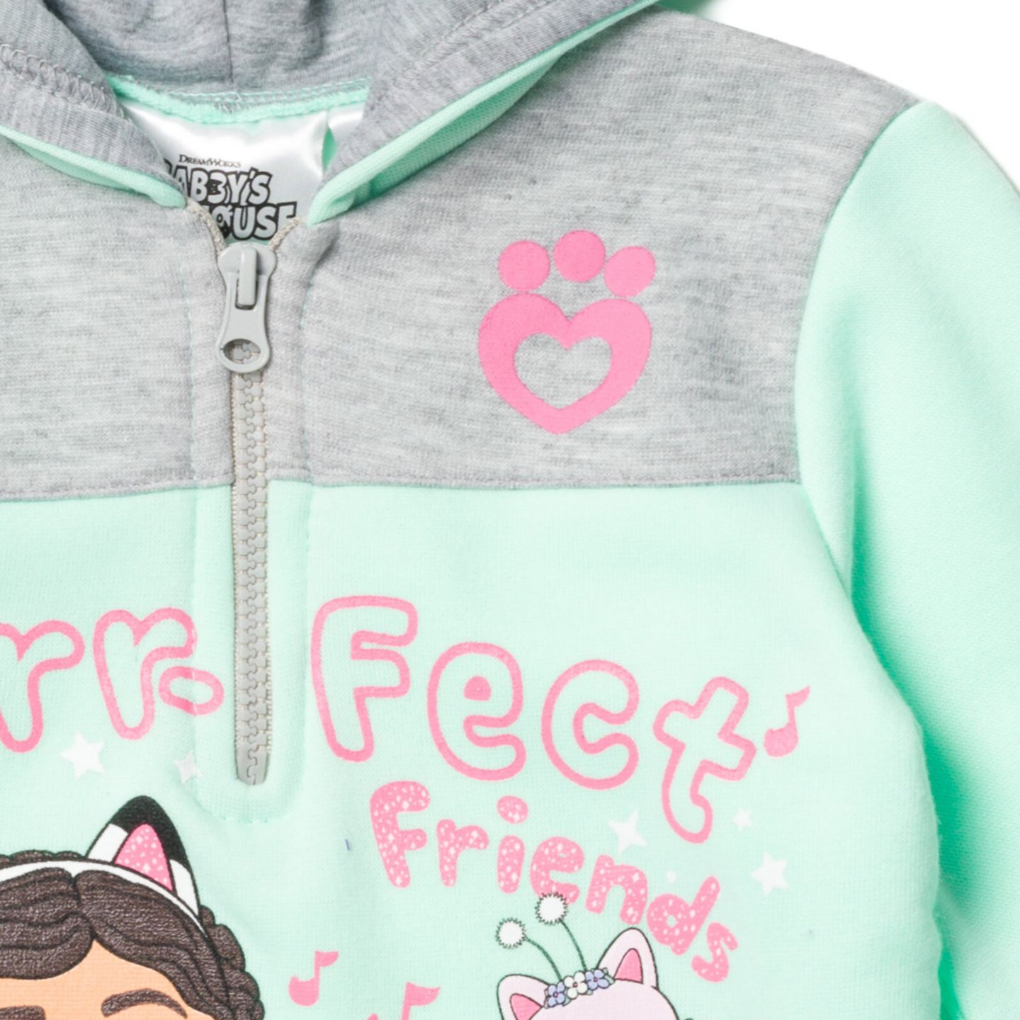 Худи Gabby's Dollhouse Dreamworks Gabbys Dollhouse Kitty Fairy Cakey Cat Gabby Fleece Half Zip для девочек-малышей, цвет: Мятный серый — фото 4