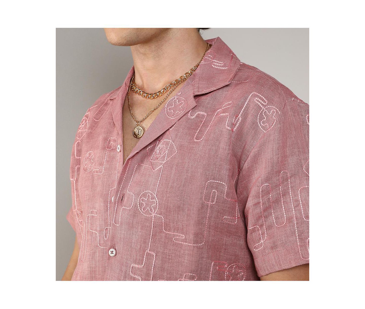 Мужская рубашка Cahoot Rouge Pink Embroidered Lined, цвет: Розовый — фото 8
