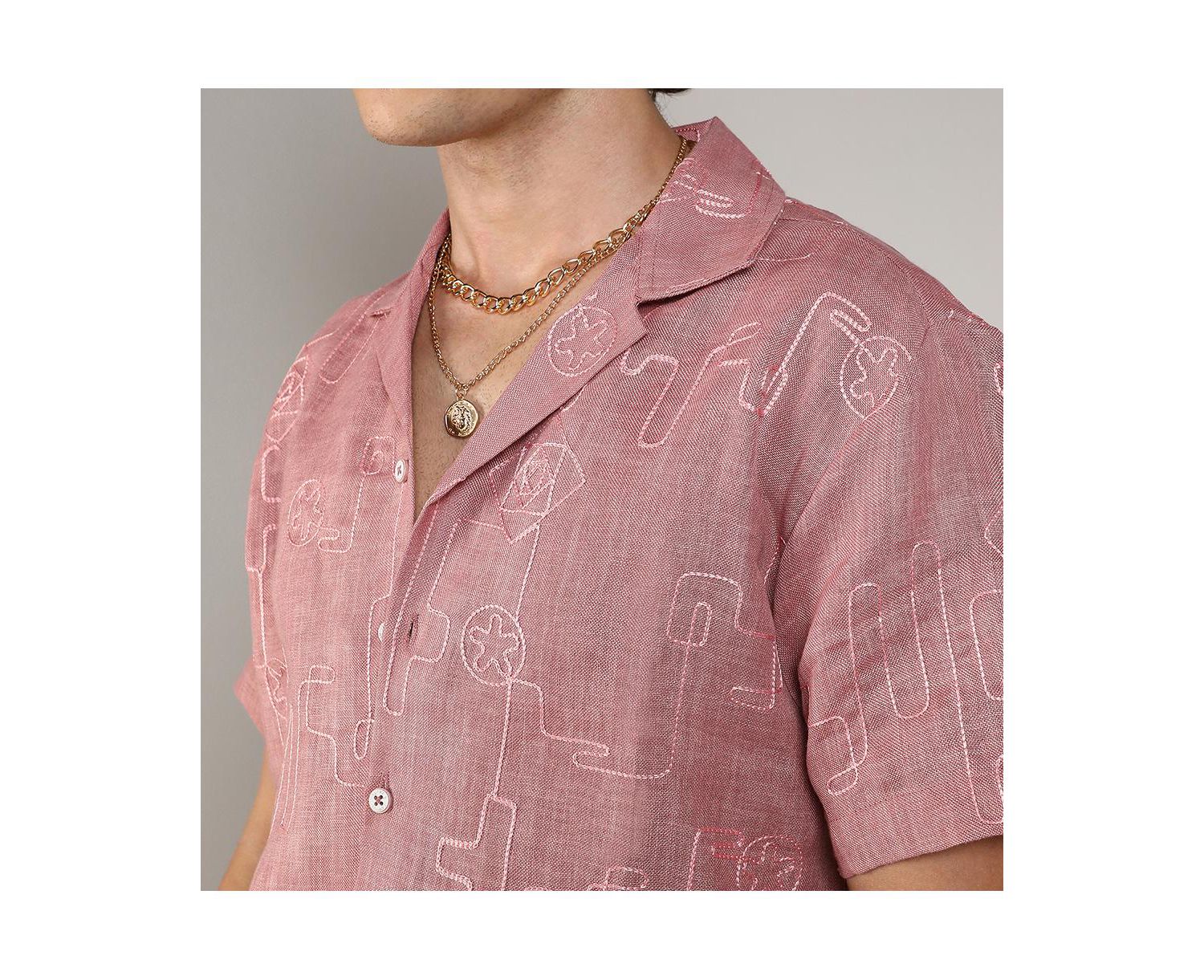Men's Rouge Pink Embroidered Lined Shirt