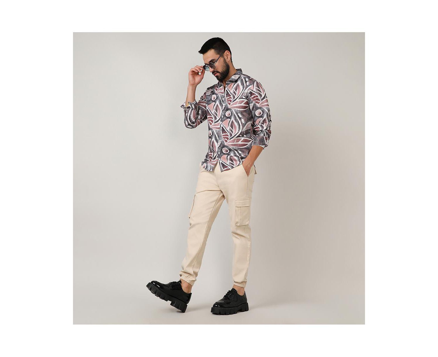 Men's Charcoal Grey & Mocha Brown Marble Foliage Shirt
