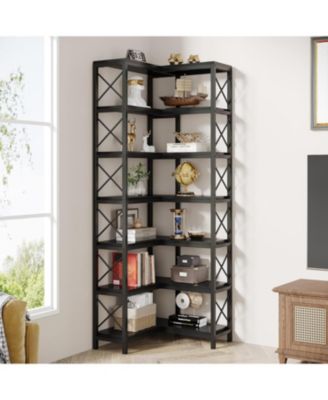 7-Tier Corner Bookcase with Metal Frame for Home Office Storage