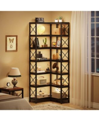 7-Tier Corner Bookcase with Metal Frame for Home Office Storage