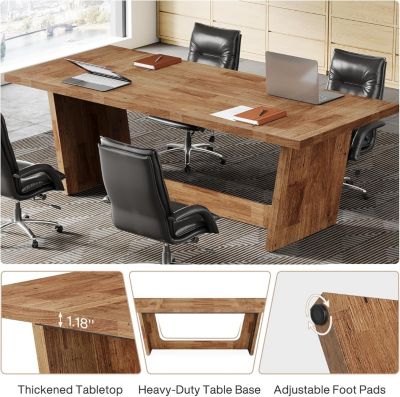 6.5FT Conference Room Table: Large Rectangular Meeting Seminar Table for 6-8 People, Wood Long Training Table with Heavy-Duty Frame, Business Table for Office