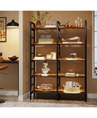 5-Tier Industrial Bookshelf, 71”H x 47”W Etagere Bookcase, Freestanding Double Wide Book Shelf for Storage and Display