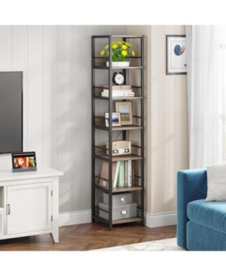 6-Tier Corner Shelf Set of 2, 75 Inch Tall Narrow Bookshelf Storage Rack, Etagere Shelves Display Stand for Small Spaces, Rustic Open Bookcase Square Shelf Tower for Living Room Bathroom