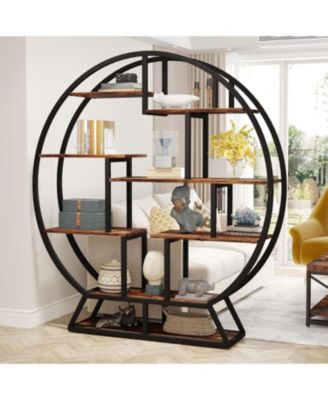Bookshelf, Round Bookshelves Etagere Bookcase, Rustic Open Shelving Organizer Rack Display Shelf for Home Office, Living Room