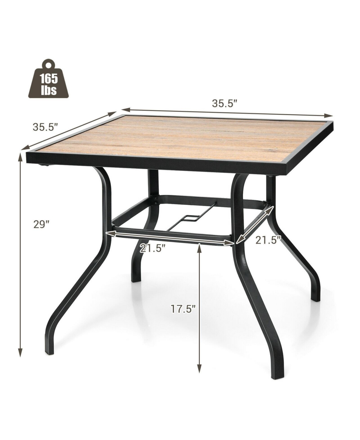 Inolait Patio Metal Square Dining Table for Garden and Poolside