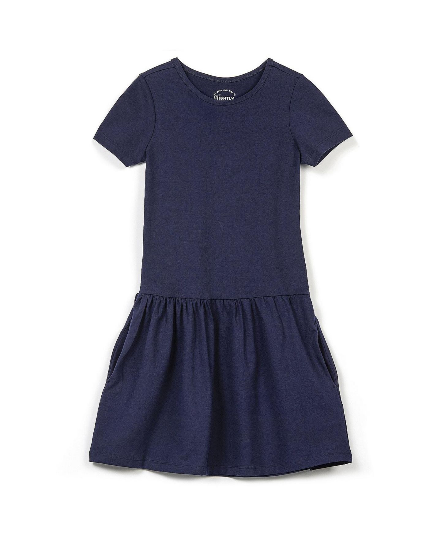 Платье Mightly Fair Trade Organic Cotton Short Sleeve Drop Waist Dress для девочек, цвет: Тёмно-синий — фото 1