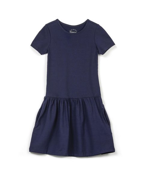 Платье Mightly Fair Trade Organic Cotton Short Sleeve Drop Waist Dress для девочек, цвет: Тёмно-синий